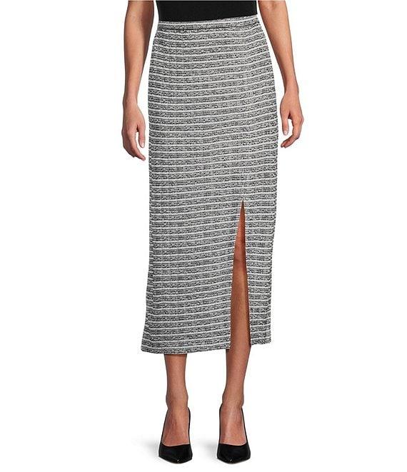 Ming Wang Textured Knit Melange Stripe No-Roll Waist Side Slit Coordinating Maxi Skirt Product Image