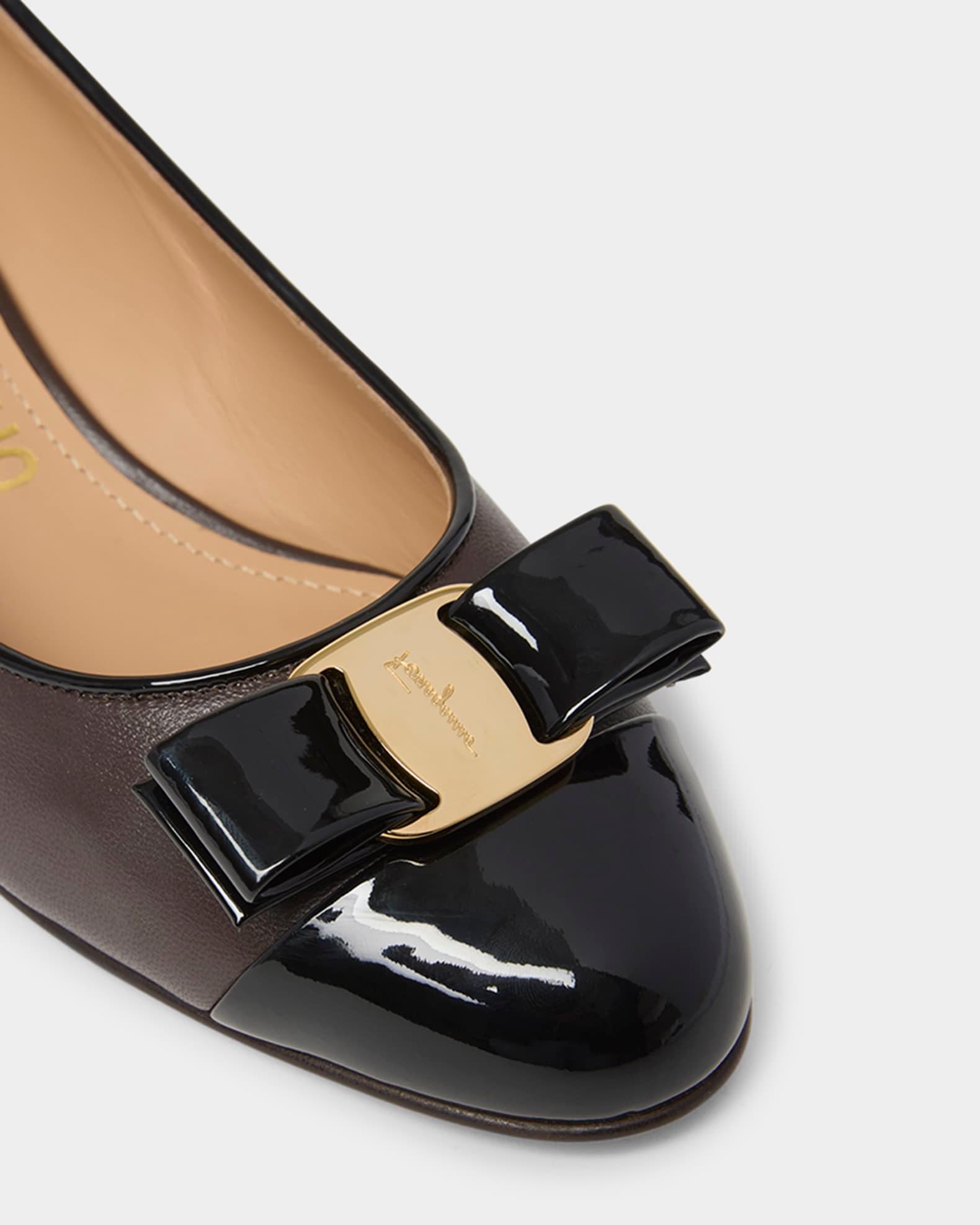 Vara Bicolor Leather Bow Low Pumps Product Image