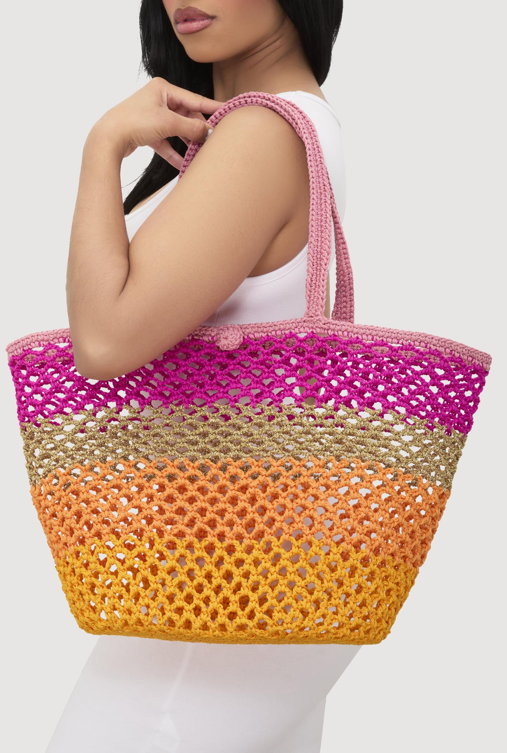 Color Block Lurex Crochet Tote Bag Unisex Product Image