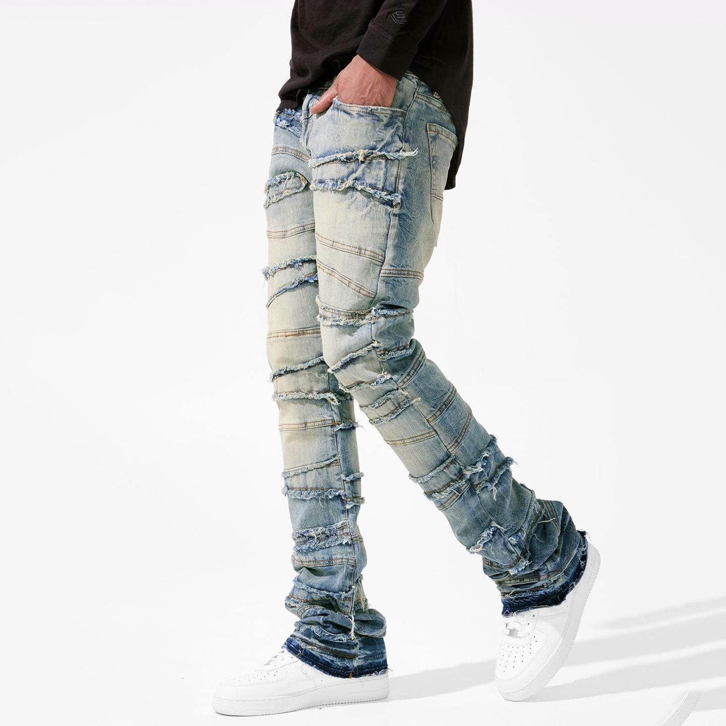 Men's Street Stretch Patch Denim Straight Pants Product Image