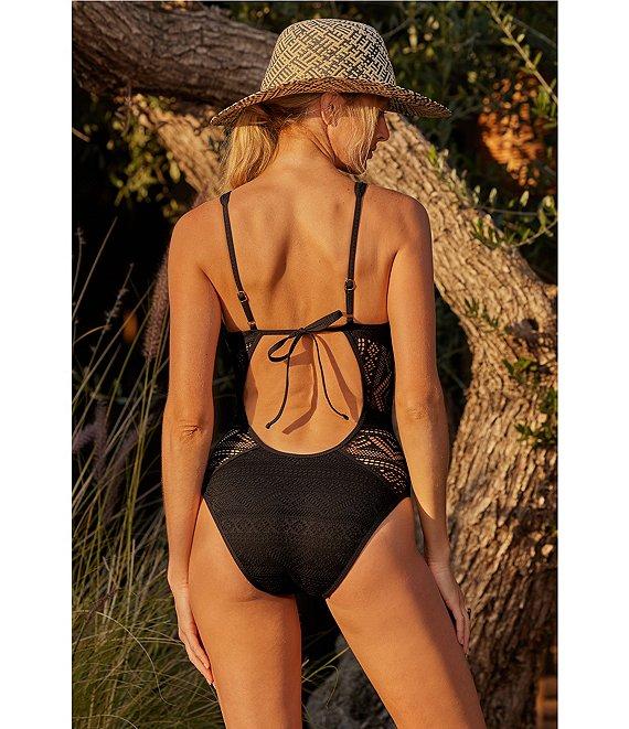 Becca By Rebecca Virtue Color Play Show & Tell Crochet Plunge Neck One Piece Swimsuit Product Image
