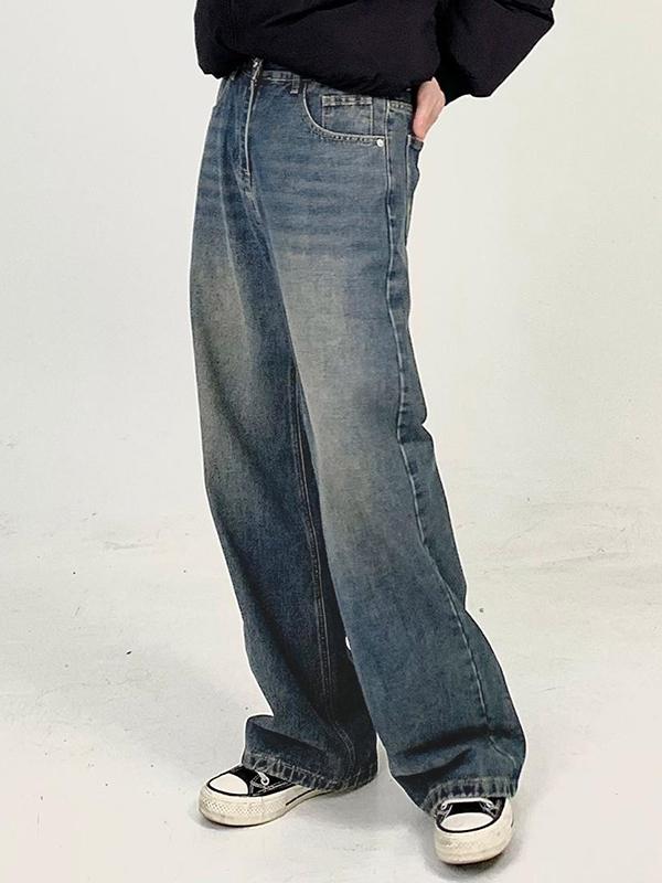Men's Vintage Blue Straight Leg Loose Jeans Product Image