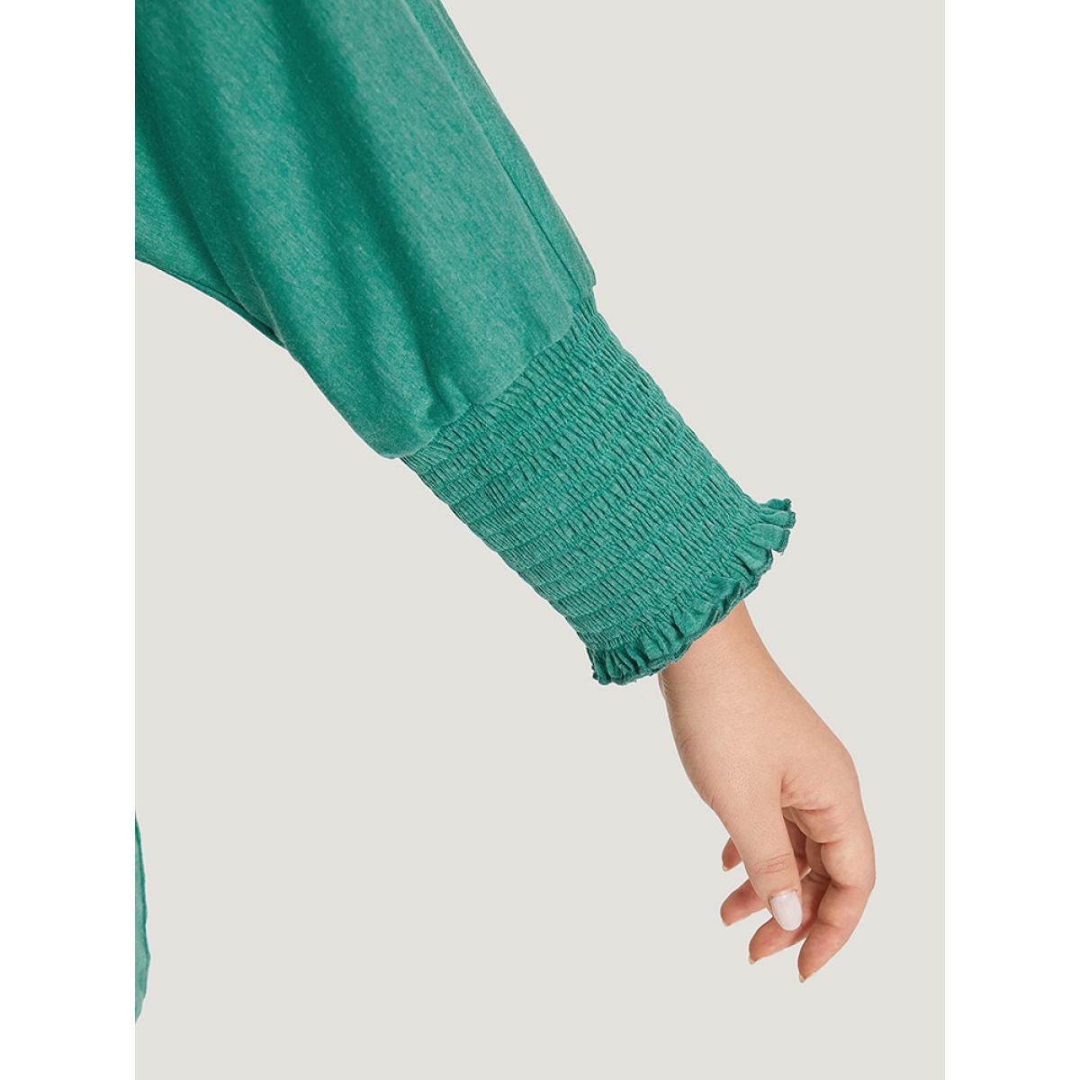 Plus Size Solid Heather Shirred Batwing Sleeve T-shirt Emerald Women Elegant Shirred Plain Round Neck Dailywear T-shirts BloomChic 26/4X Product Image