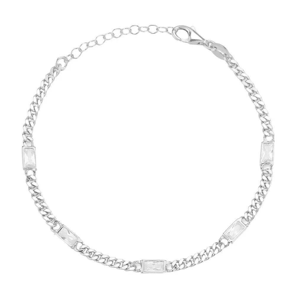 Sunkissed Sterling Cubic Zirconia Curb Chain Bracelet, Women's, Size: 7", Silver Tone Product Image