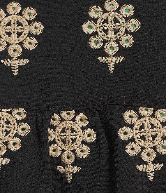 Calessa Plus Size Embroidered Medallion Split V-Neck Wrist Sleeve Button Front Tunic Product Image