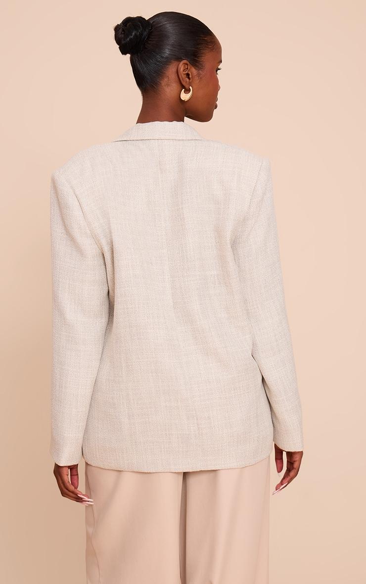 Beige Button Detail Linen Look Boxy Blazer Product Image