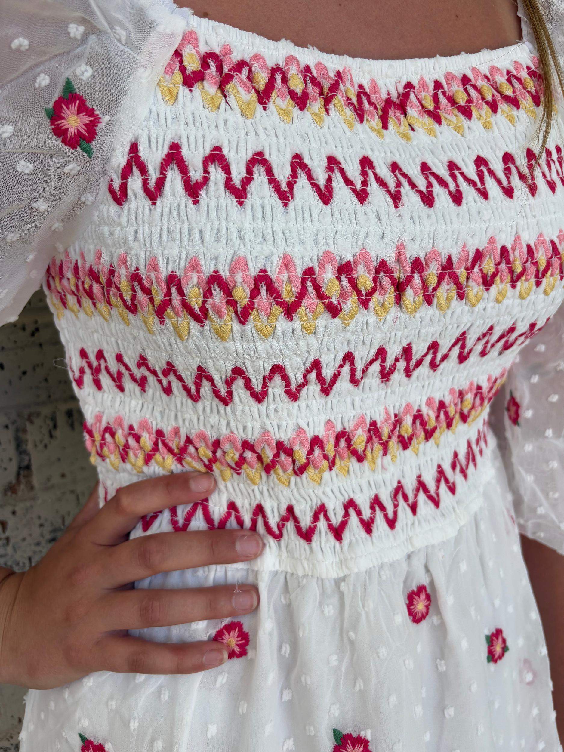 Ivory Floral Embroidered Dress Product Image