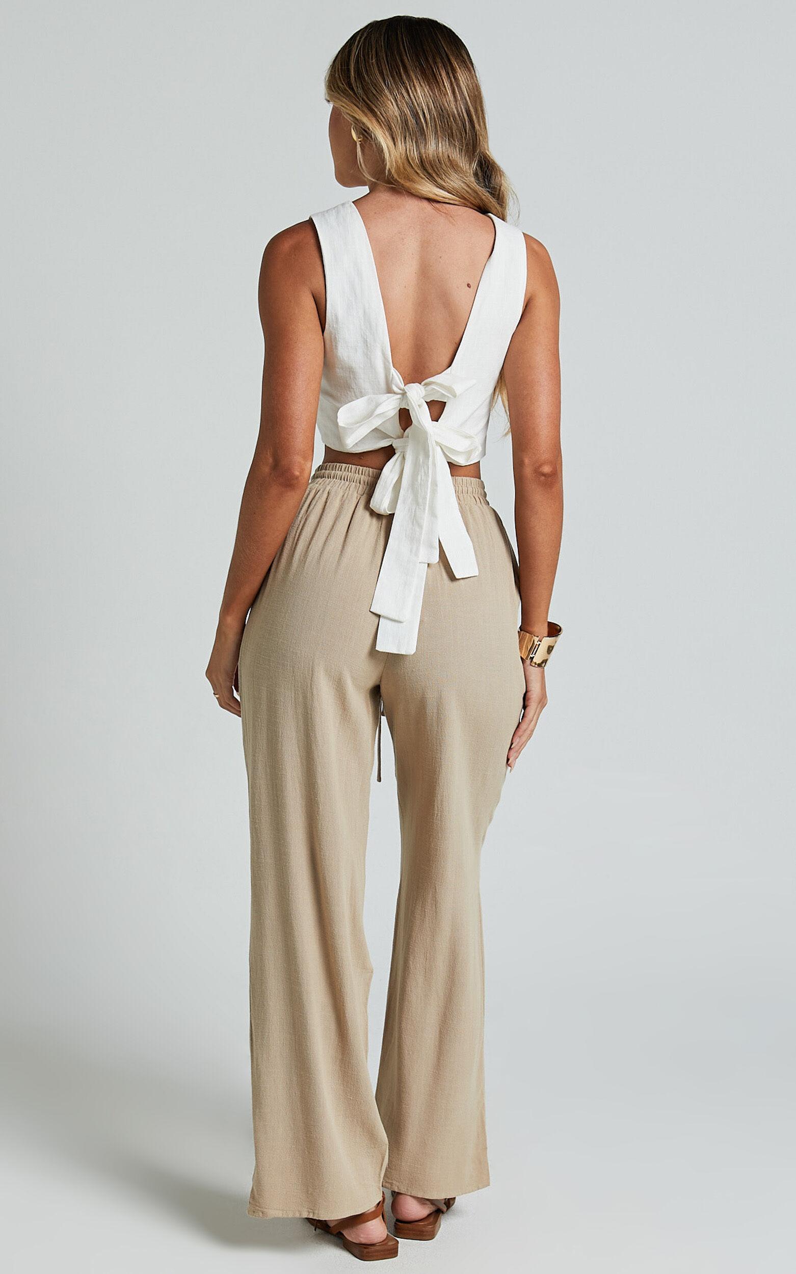 Kala Pants - Mid Waisted Relaxed Elastic Waist Pants in Sand Product Image