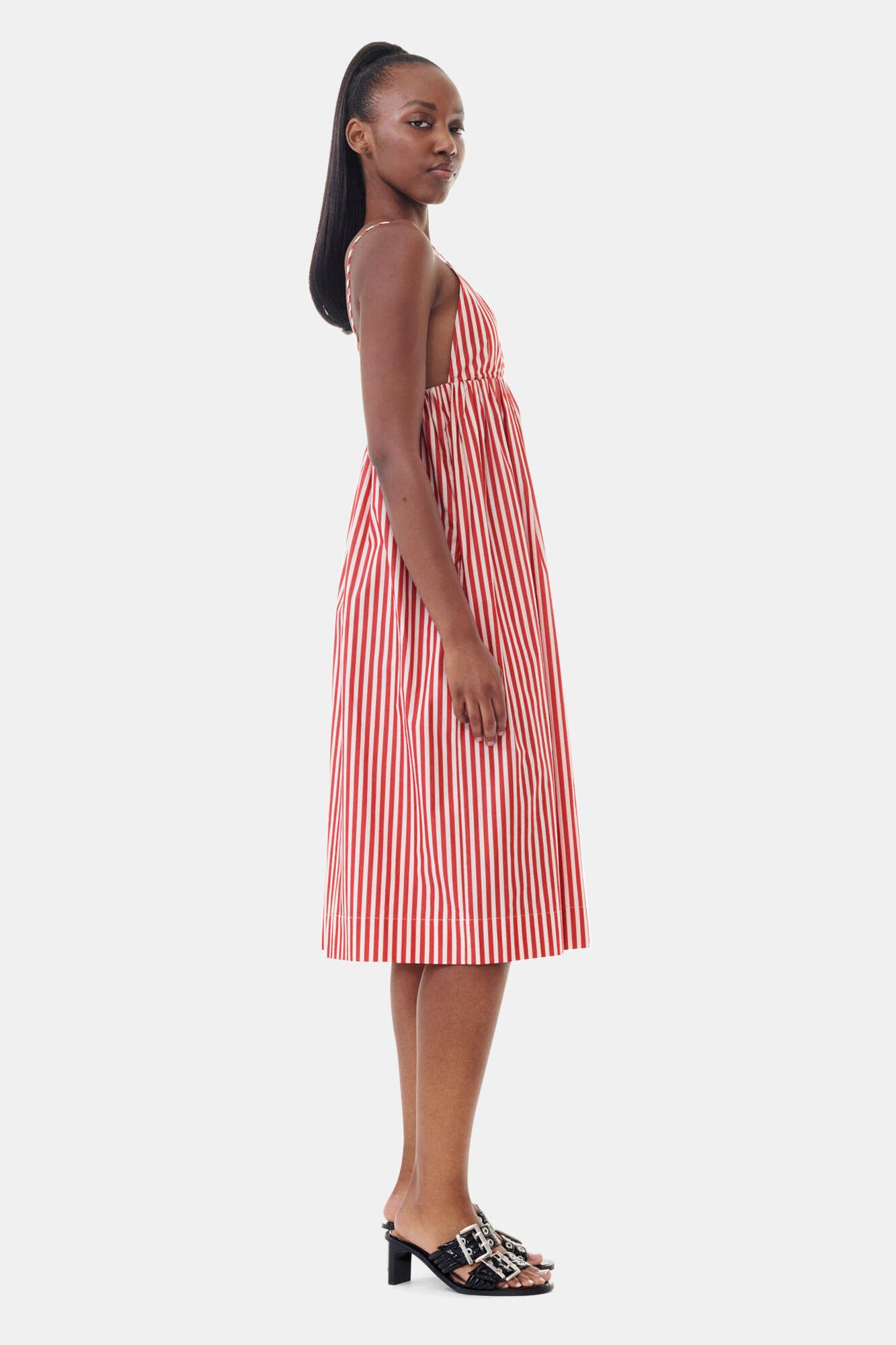 Red Stripe Cotton Strap Midi Dress Product Image