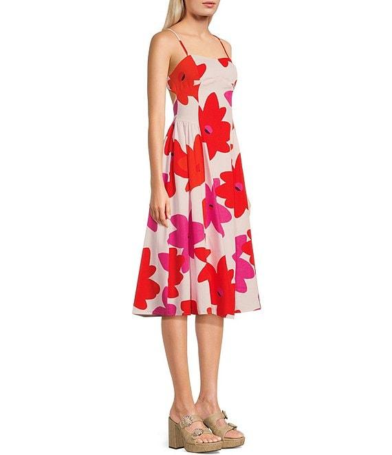 GB Floral Printed Linen Blend Open-Back Midi Dress Product Image