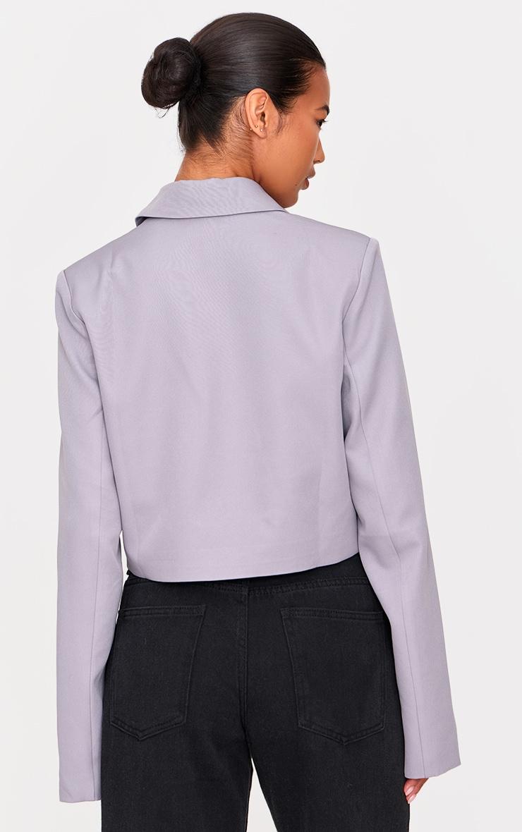 Grey Woven Cropped Shoulder Padded Blazer Product Image