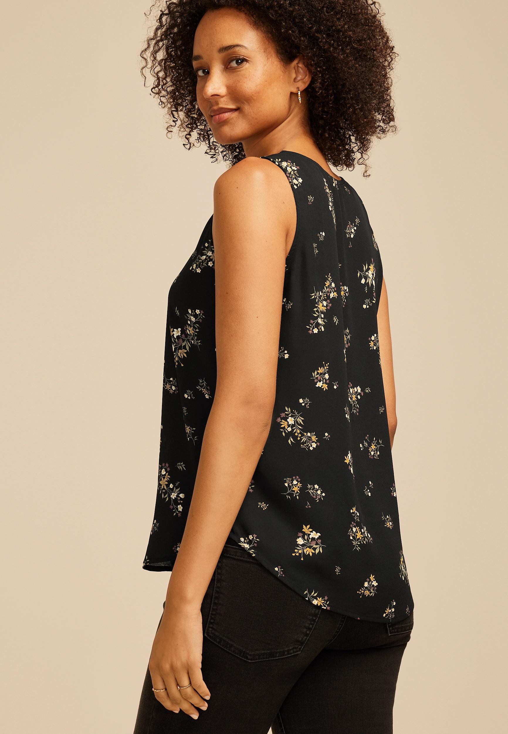 Floral Lace Trim V Neck Tank Top Product Image