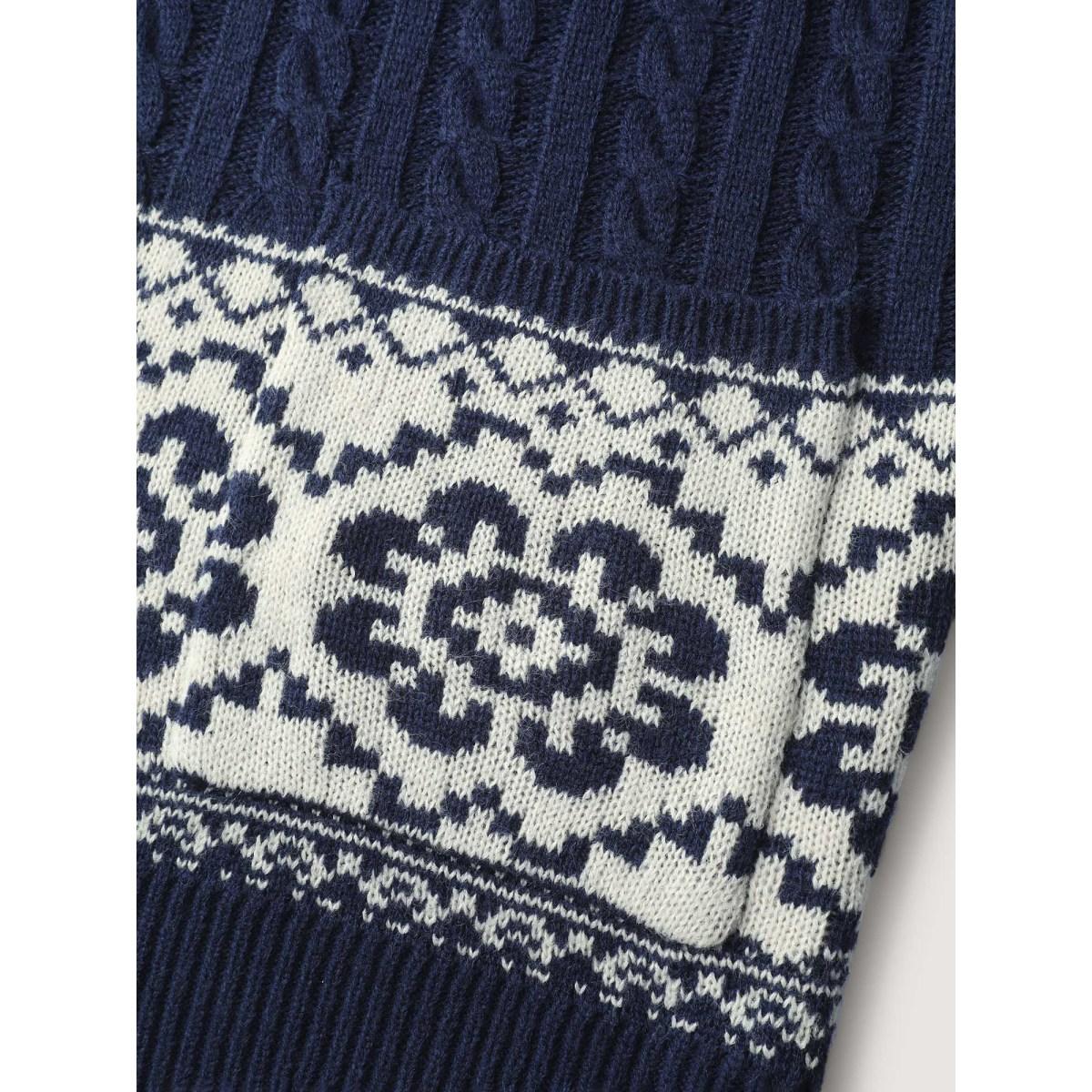 Plus Size Cable Knit Floral Jacquard Pockets Knit Cardigan Indigo Women Leisure Loose Long Sleeve Casual Cardigans BloomChic 22-24/3X Product Image