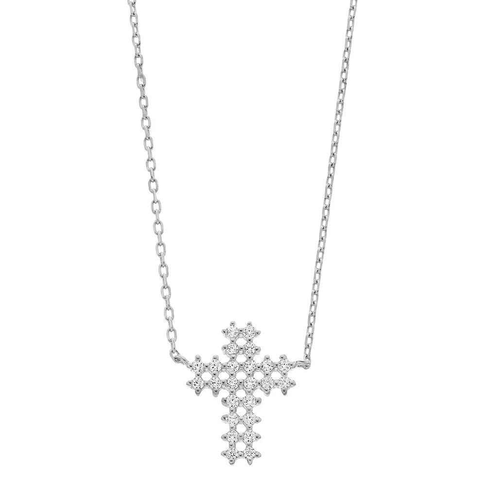 Rosabella Sterling Silver & Cubic Zirconia Cross Necklace, Women's, Size: 18" Product Image