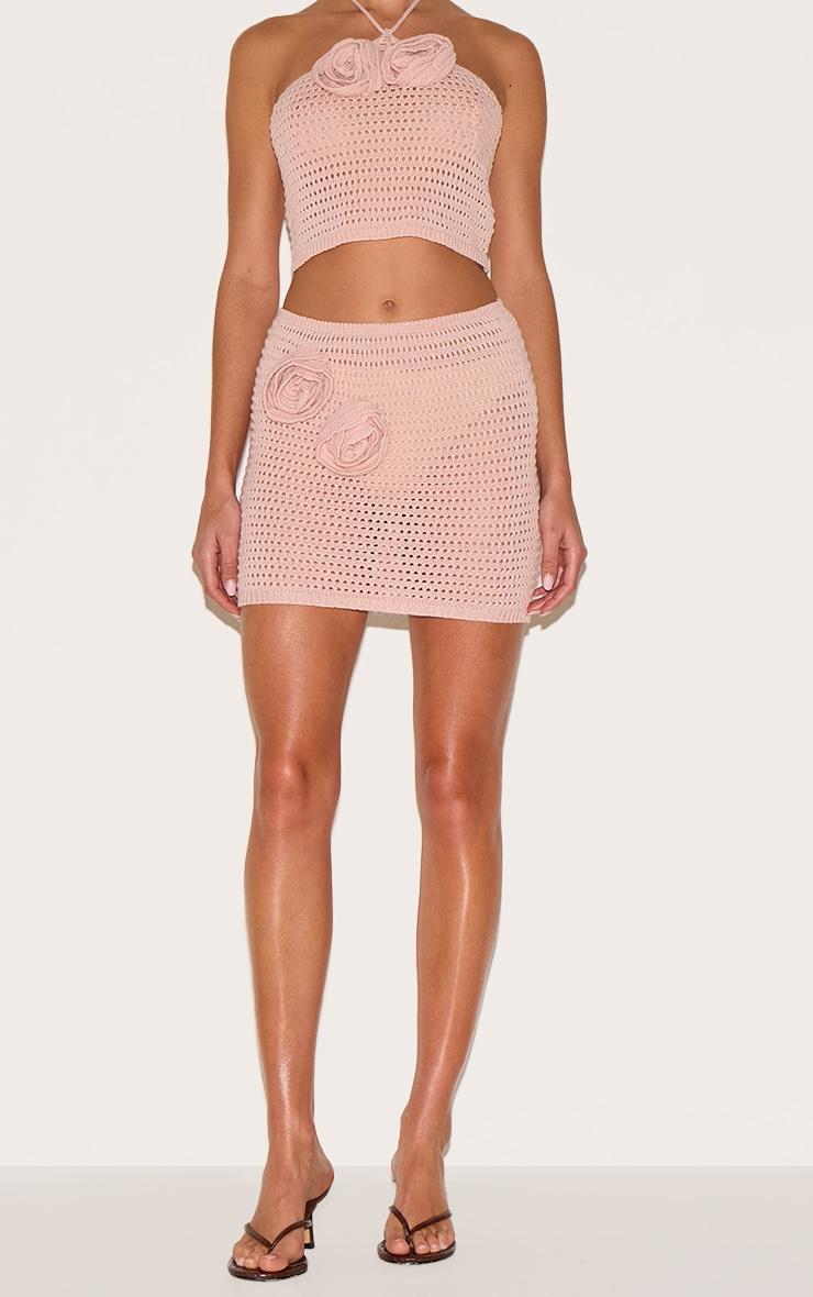 Dusty Pink Flower Applique Crochet Mini Skirt Product Image