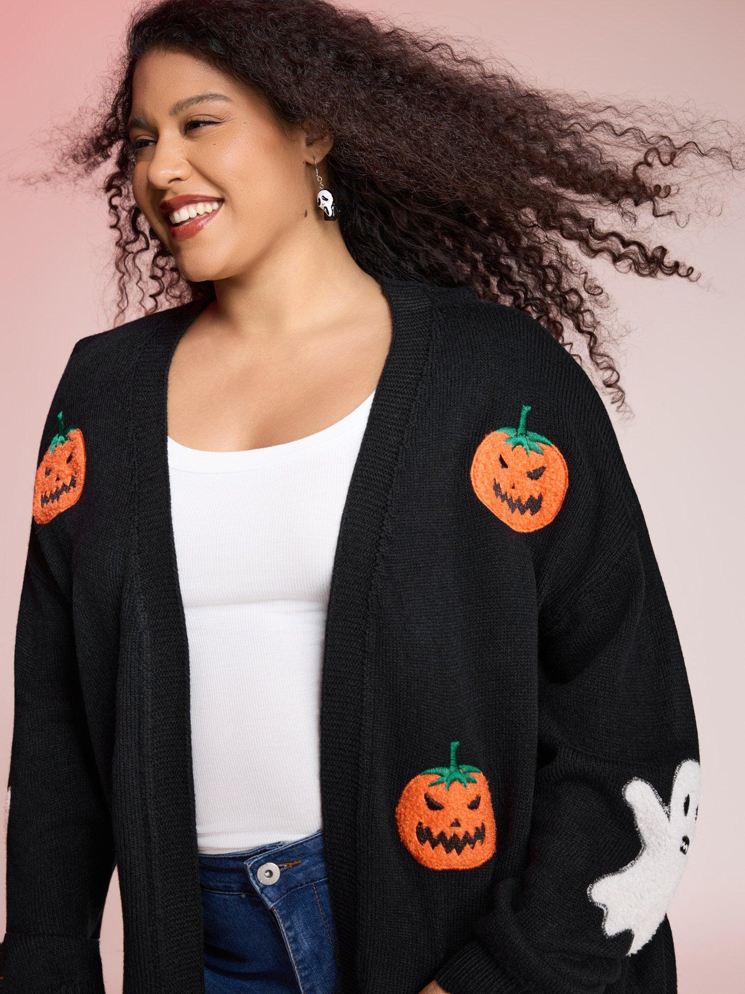 Pumpkin Ghost Embroidery Open Cardigan Female Product Image