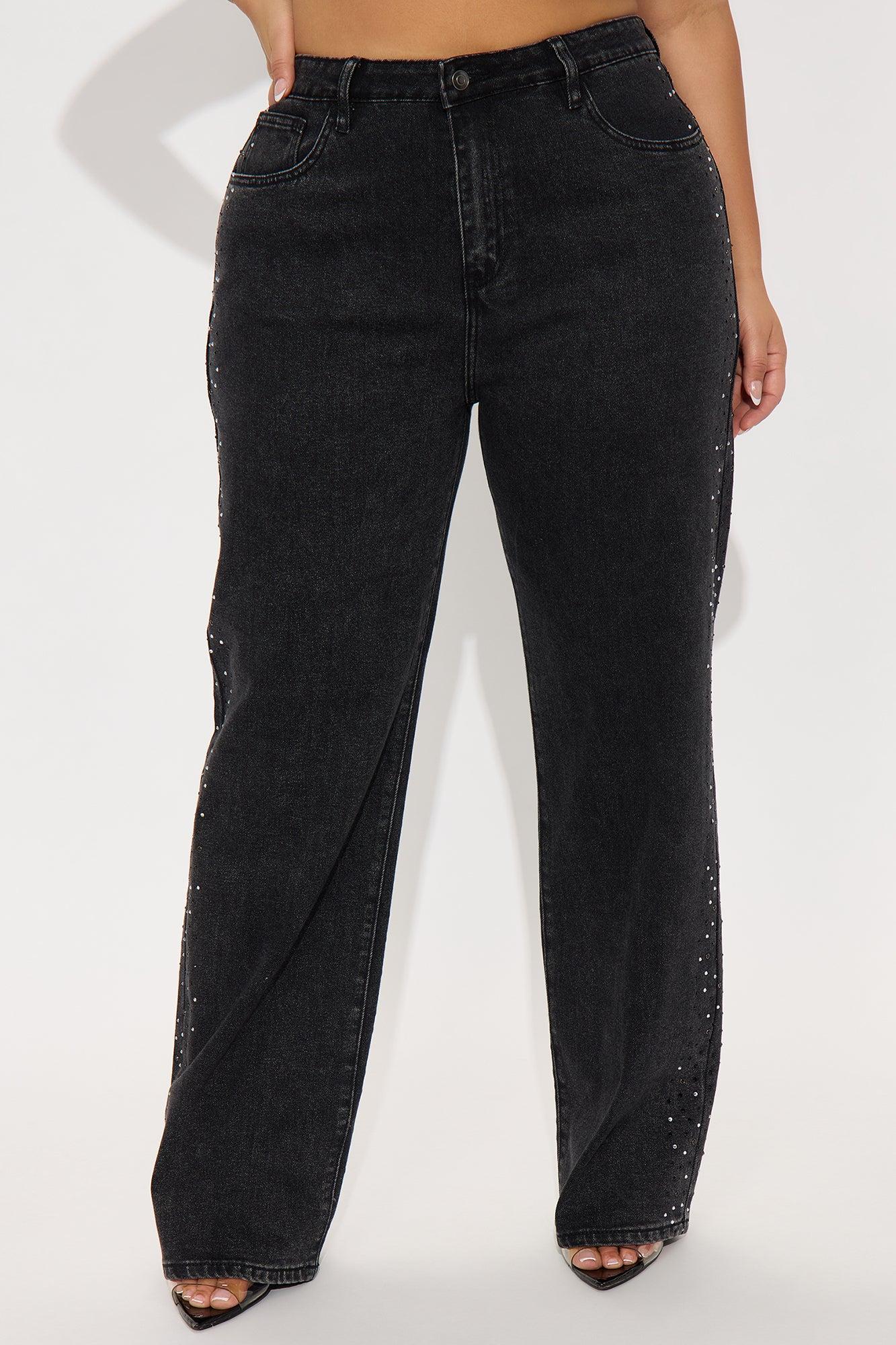 Always Shining Stretch Embellished Straight Leg Jeans - Black Wash Product Image