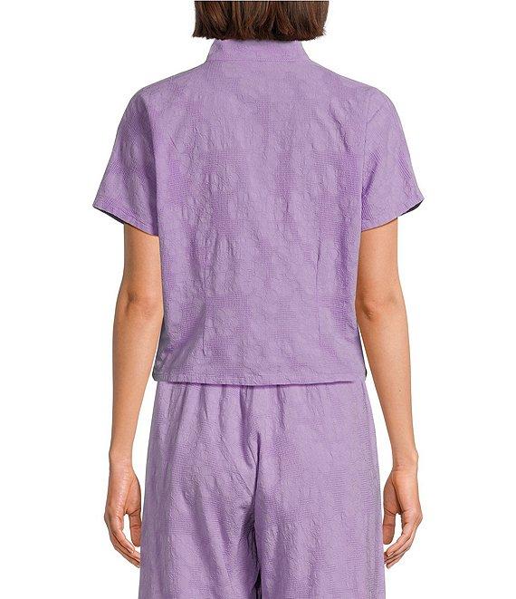 Bryn Walker Jacquard Cotton Floral Mandarin Collar Short Sleeve Coordinating Button Front Shirt Product Image