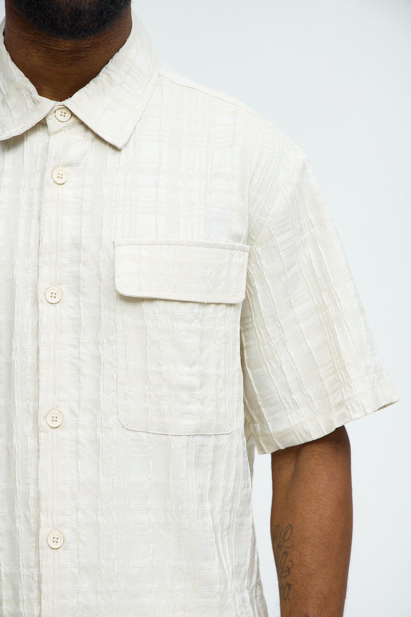 Plaid Crinkle Closed Collar Shirt - Off White Product Image