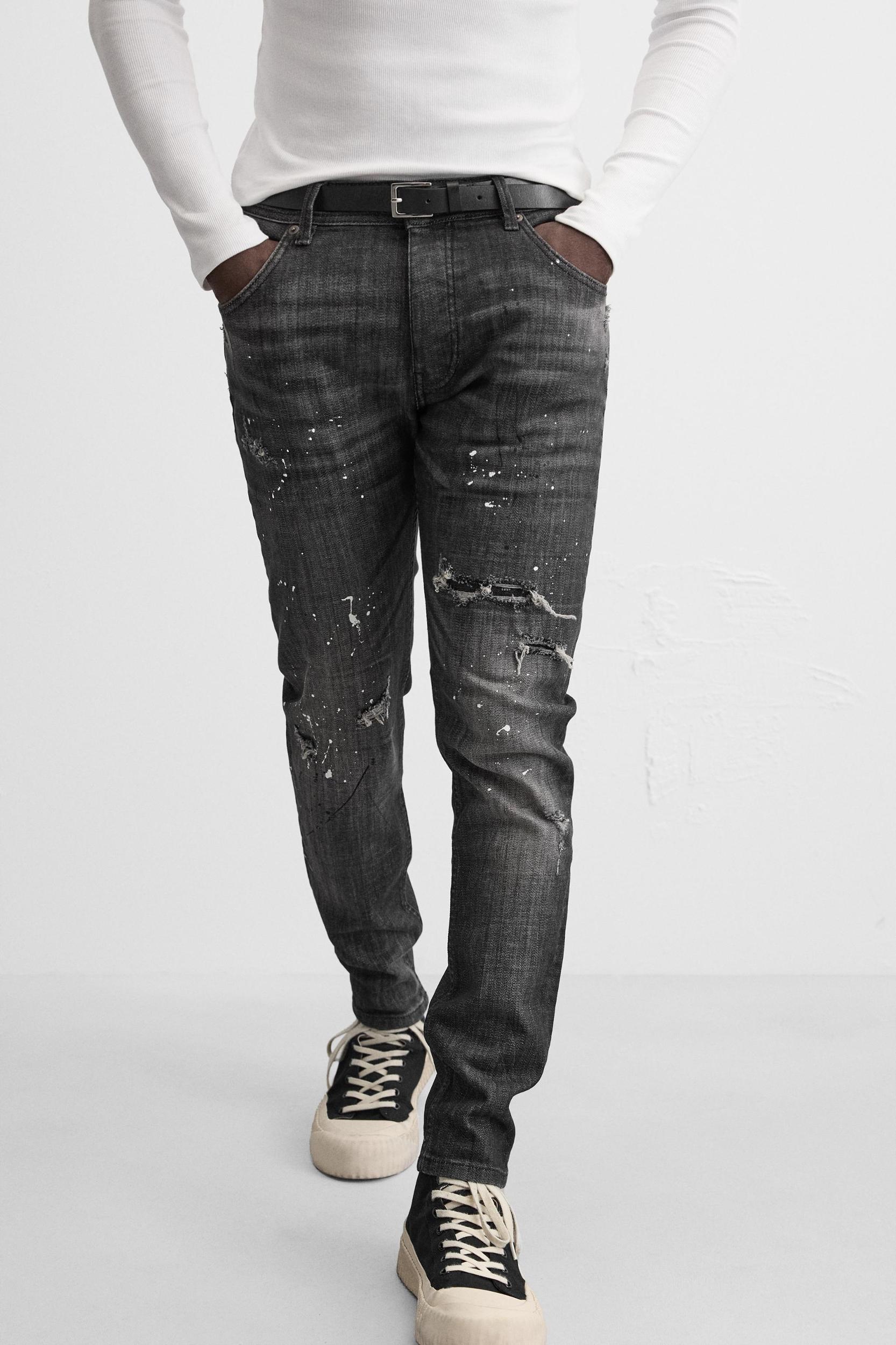 SPLATTERED RIPPED SKINNY JEANS Product Image