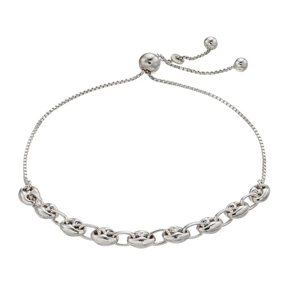 Sterling Silver Cubic Zirconia Puffed Mariner Chain Bolo Bracelet, Women's, Size: 9.25, Silver Tone Product Image