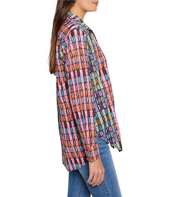 NIC + ZOE Crinkle Geo Dot Print Collar Neck Long Sleeve Button Front Shirt Product Image