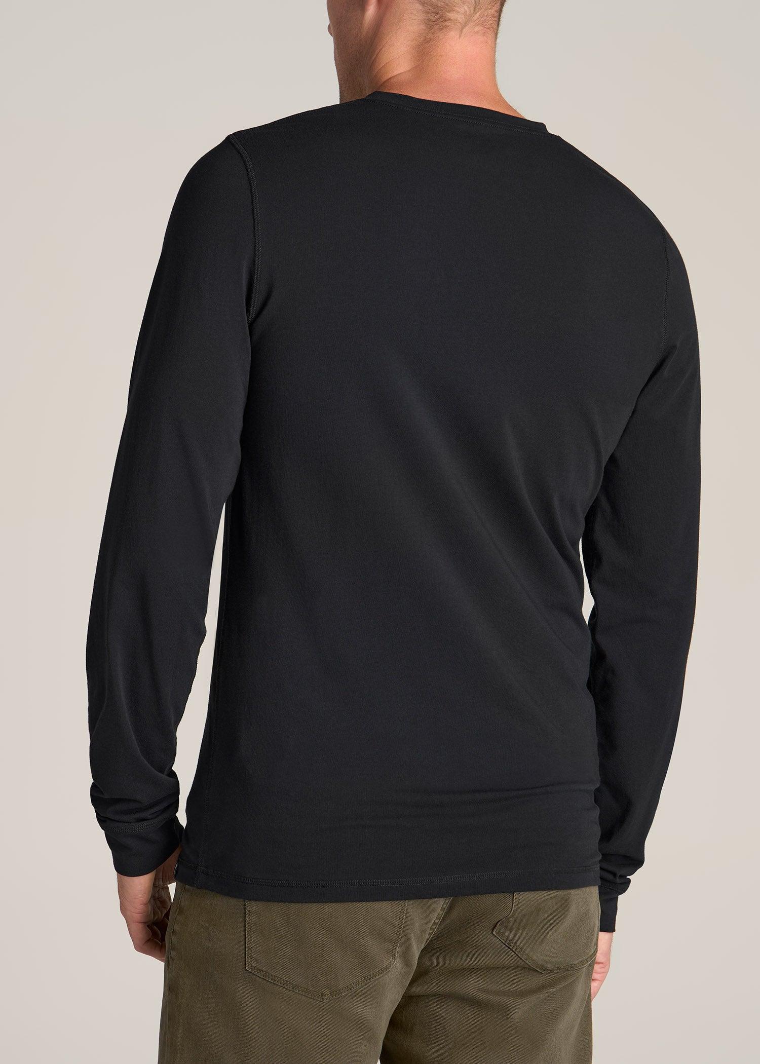 Pima Stretch Knit Henley Shirt for Tall Men in Black Male Product Image