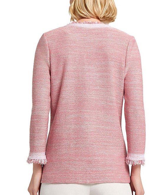 MISOOK Knit Heritage Fringe Trim Melange V-Neck Bracelet Sleeve Jacket Product Image