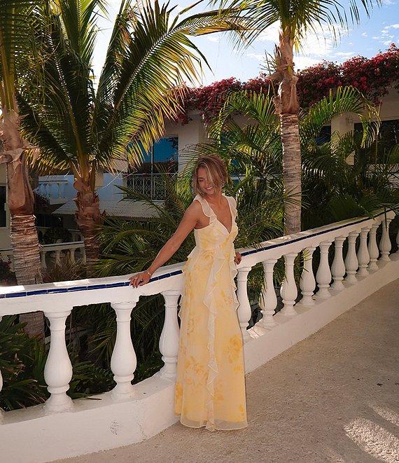 Gianni Bini x Shea Leigh Mills Anderson Floral Printed Georgette Ruffle V-Neck Sleeveless Maxi Dress Product Image