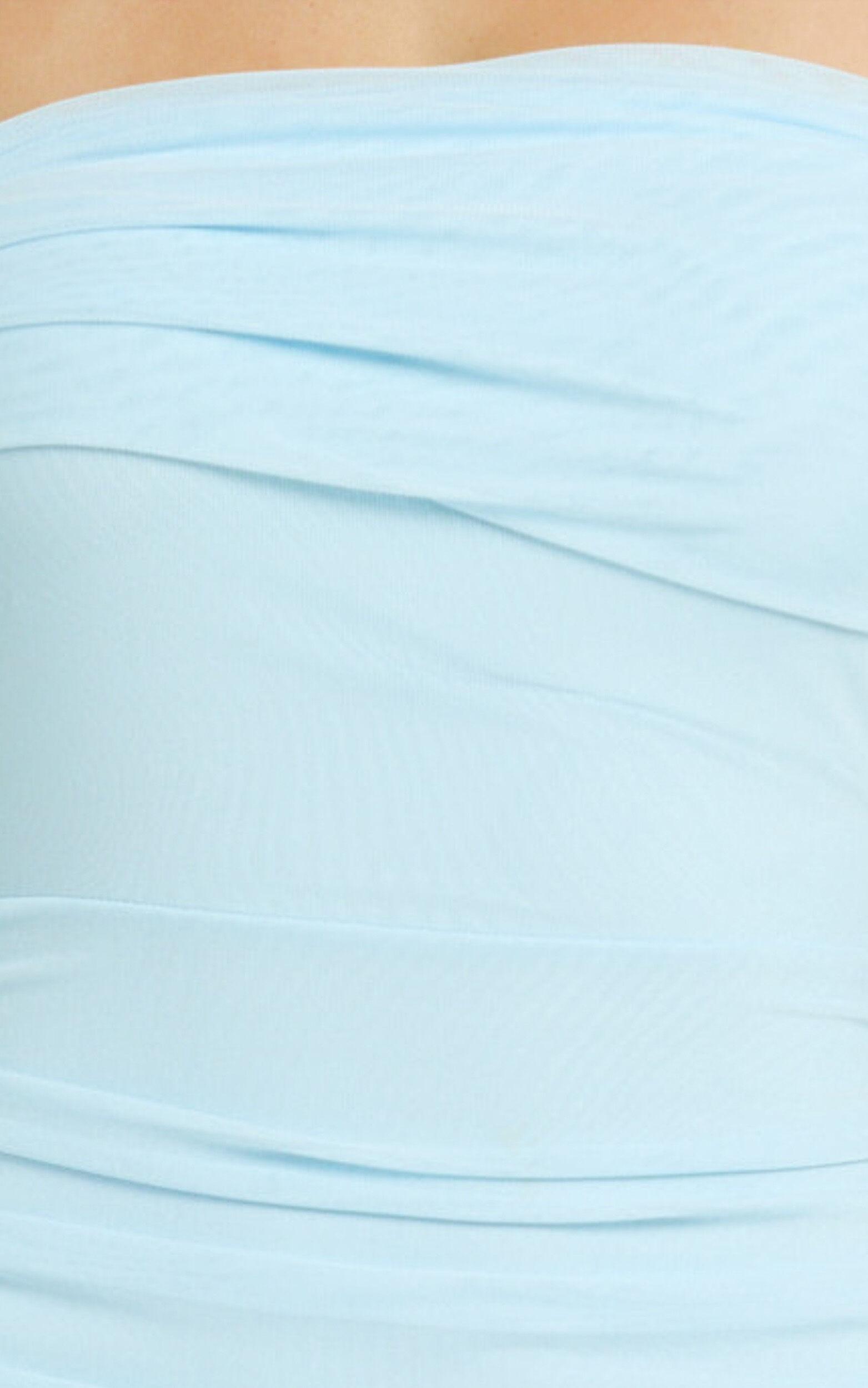 Leticia Maxi Dress - Mesh Off Shoulder Ruched High Split Dress in Blue Product Image