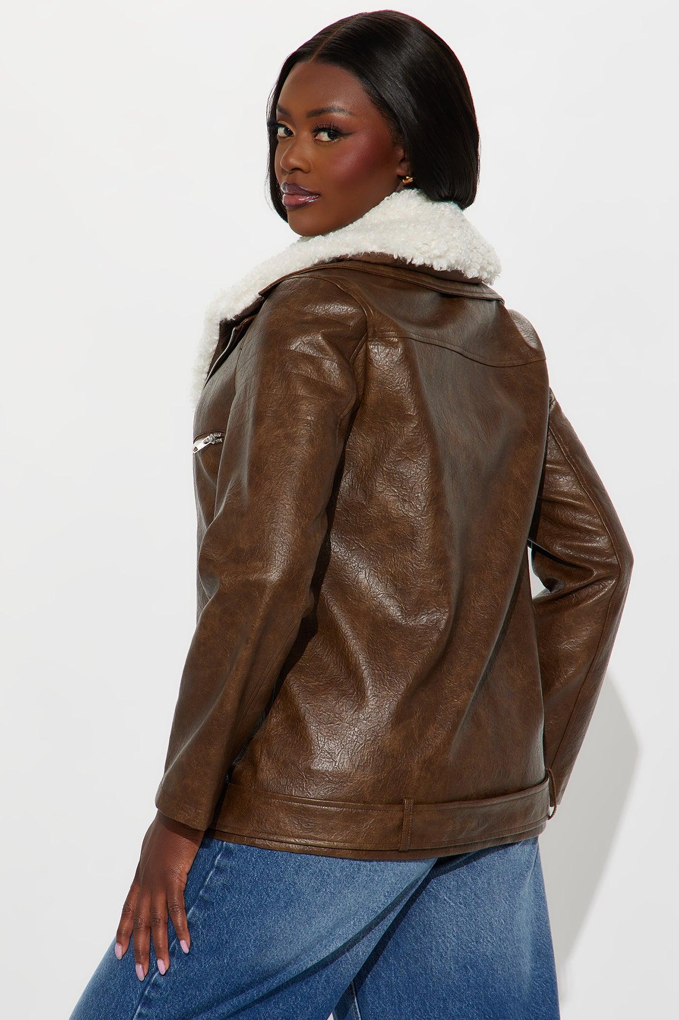 Bet On It Oversized Washed Moto Jacket - Brown Female Product Image