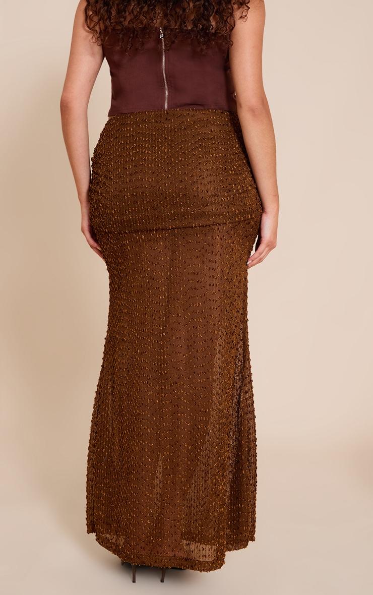 Plus Taupe Textured Boucle Fold Over Ruched Maxi Skirt Product Image