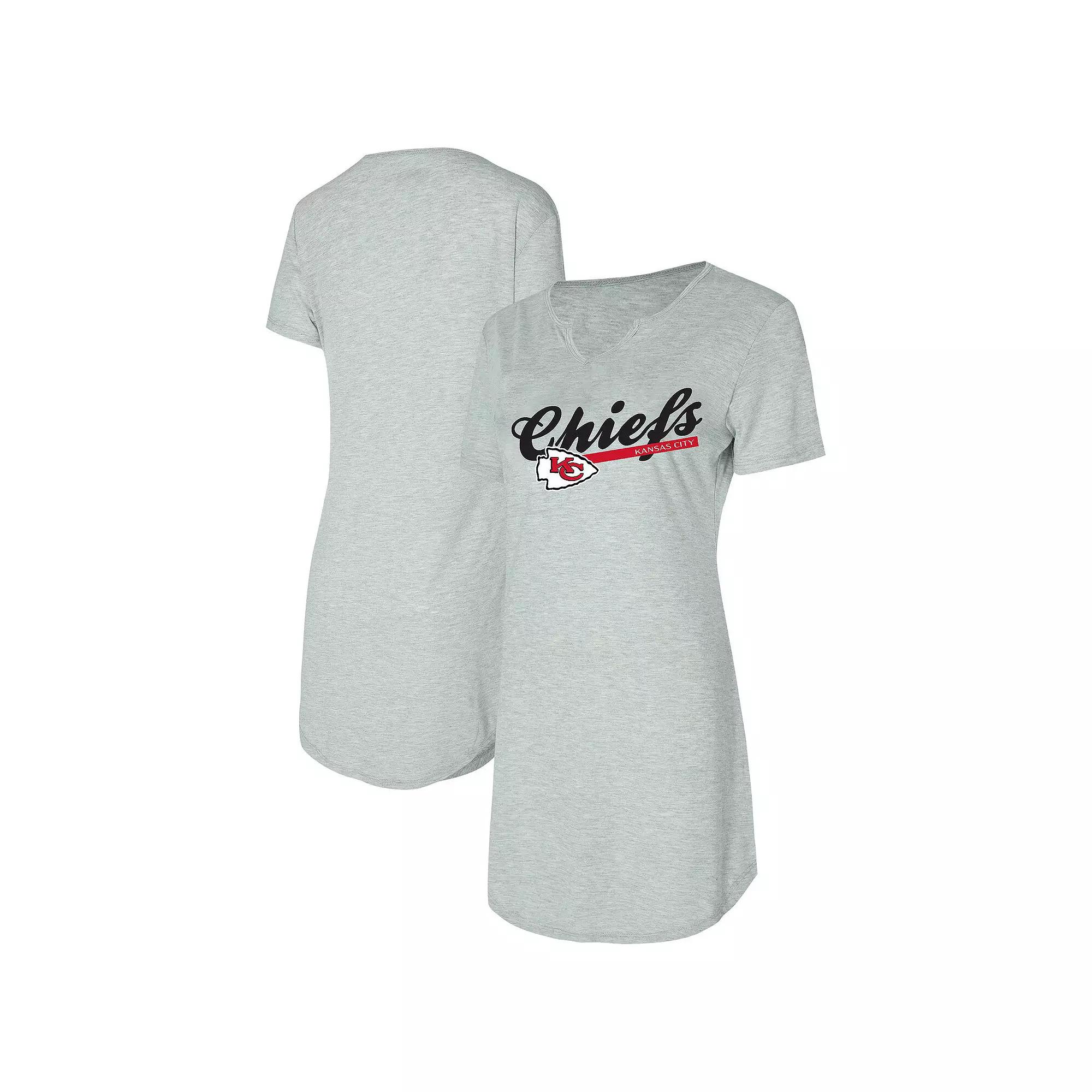 Women's Concepts Sport Gray Kansas City Chiefs Petition Knit Nightshirt, Size: XL, Grey Product Image