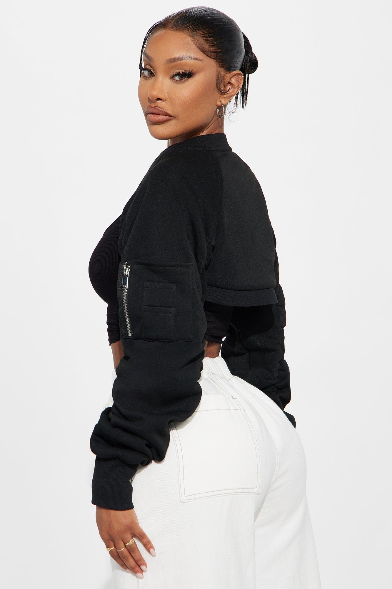 Spontaneous Race Long Sleeve Bolero Top - Black Female Product Image