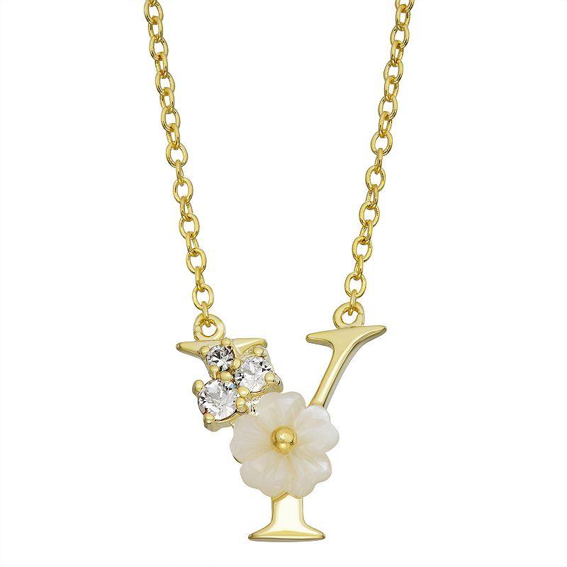 Brilliance Mother-of-Pearl Flower Initial Pendant Necklace, Womens Gold Tone X Product Image