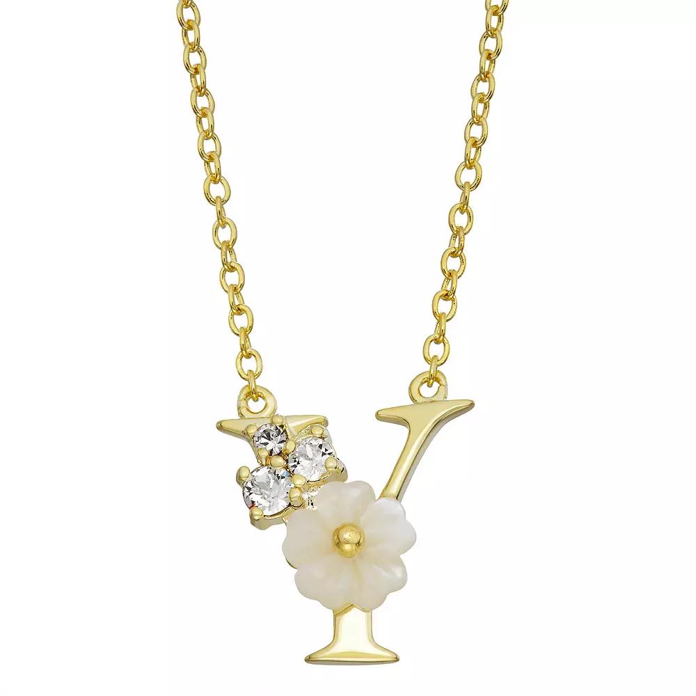Brilliance Mother-of-Pearl Flower Initial Pendant Necklace, Womens Gold Tone X Product Image