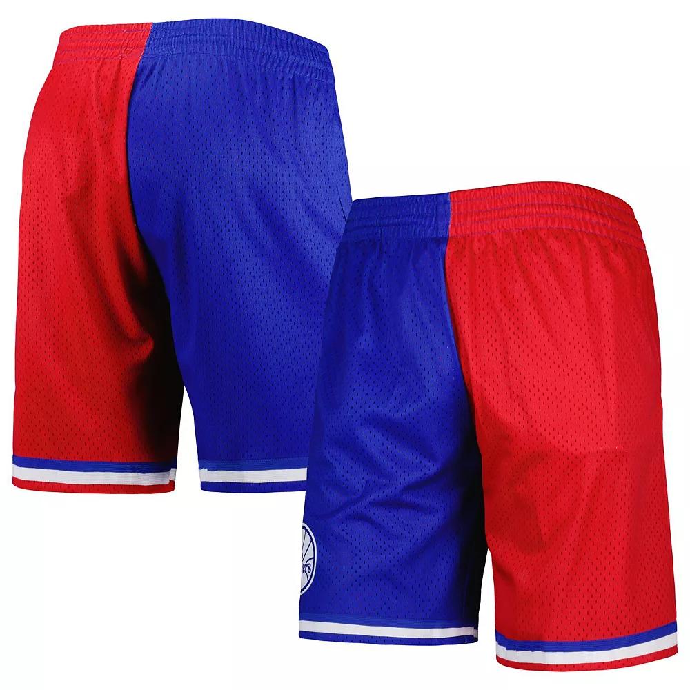 Men's Mitchell & Ness Royal/Red Philadelphia 76ers Hardwood Classics 1982 Split Swingman Shorts,  Product Image