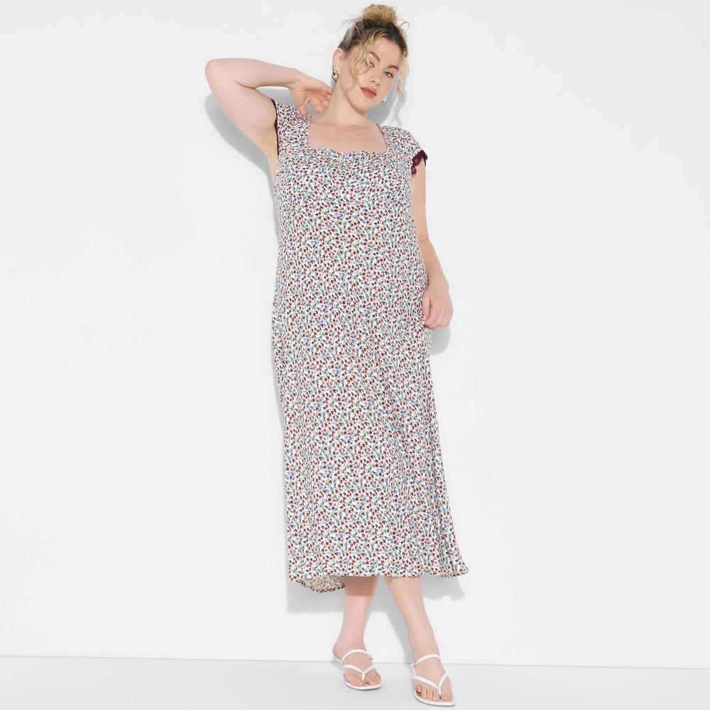 Women's Flutter Cap Sleeve Maxi A-Line Dress - Wild Fable™ Off-White Floral 2X Product Image