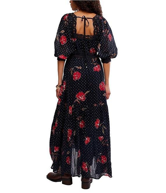 Free People Morning Meadows Printed Square Neck 3/4 Sleeve Maxi Dress Product Image