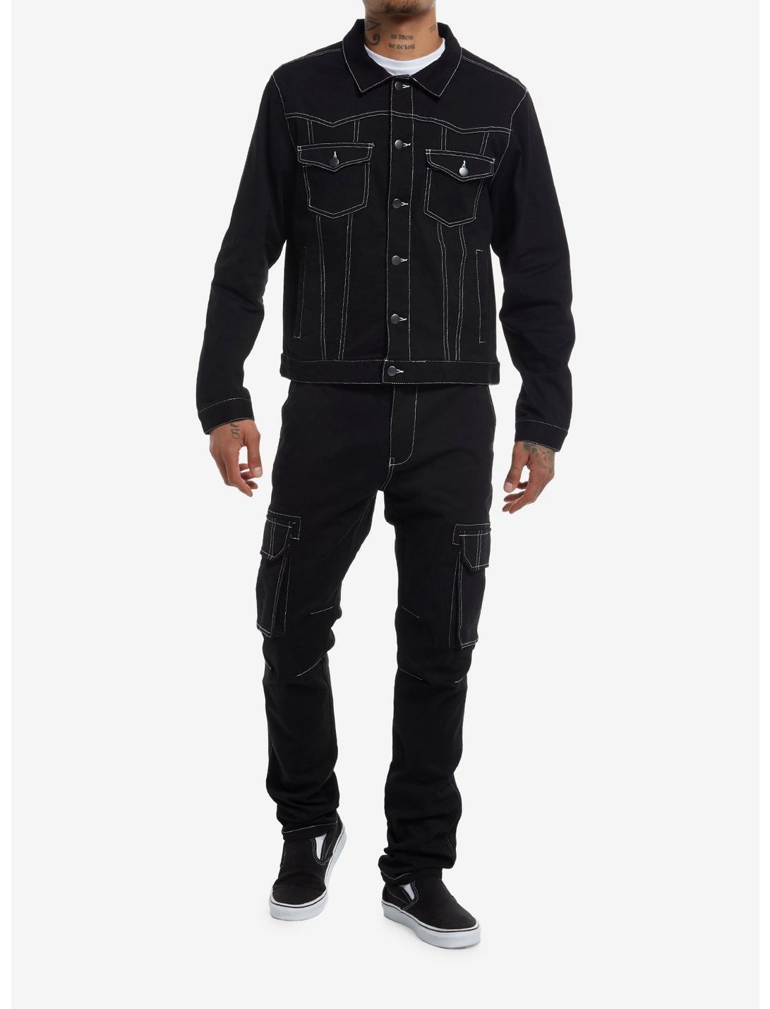 Black & White Contrast Stitch Denim Jacket Product Image