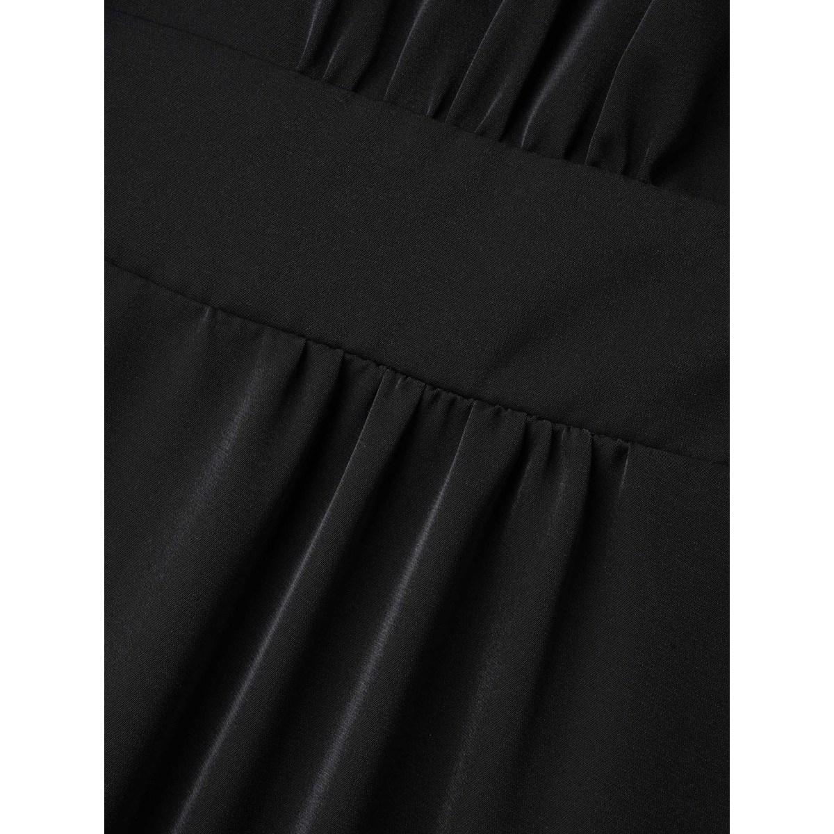 Plus Size Black V-Neck Stretchy-Waist Button Flared Blouse Women Elegant Short sleeve Deep V-neck Everyday Blouses BloomChic 22-24/3X Product Image