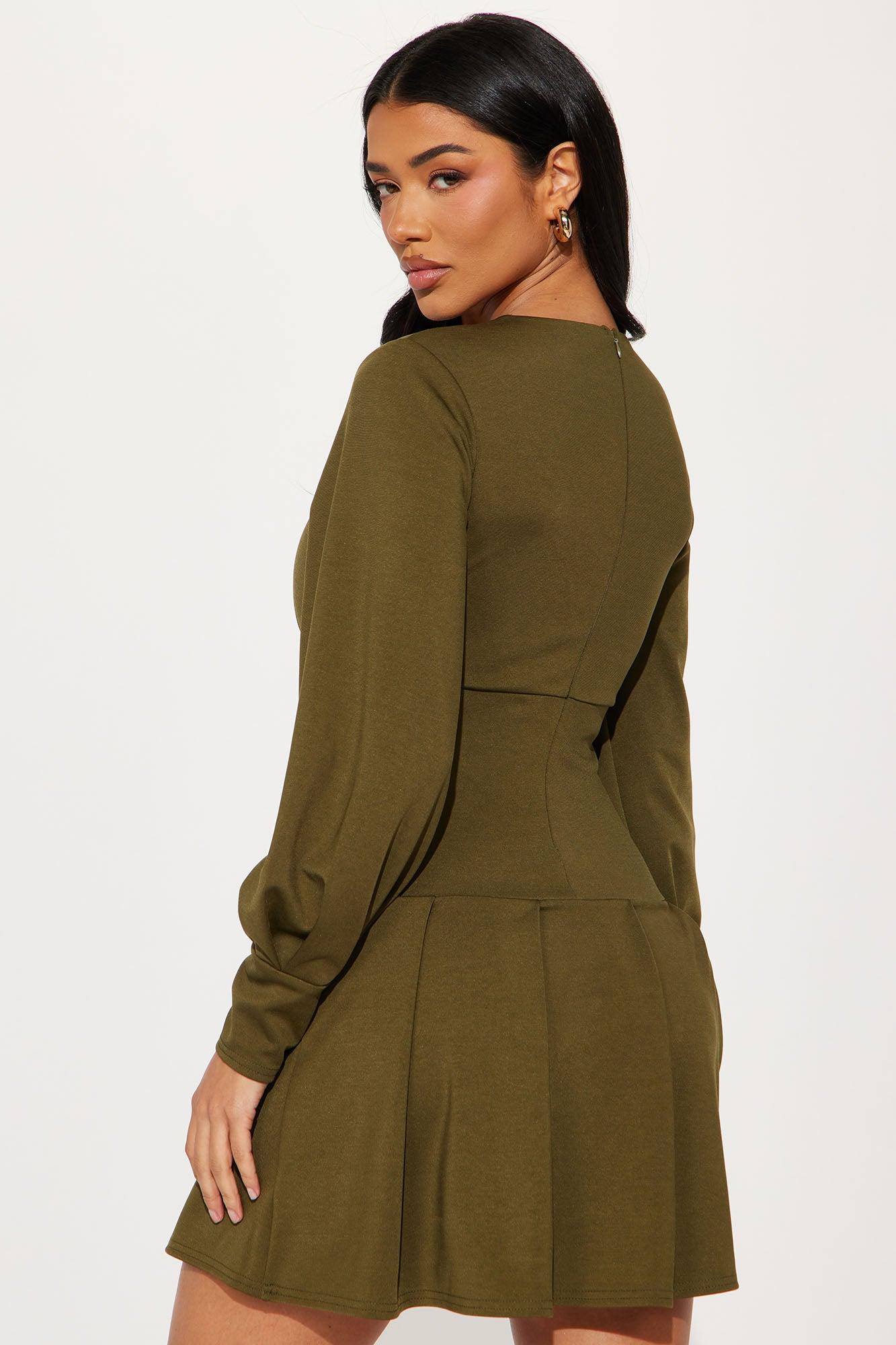 Kiana Pleated Mini Dress - Olive Product Image