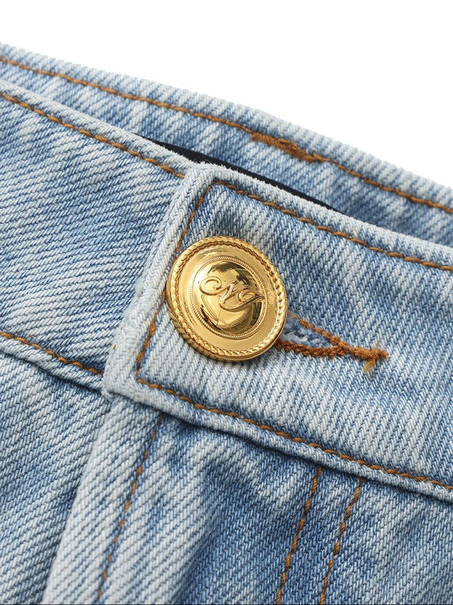 Ava Low-Rise Light Blue Straight Leg Jeans Product Image