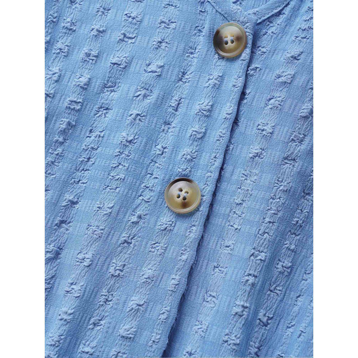 Plus Size Solid Textured Jacquard Pocket Dress Cerulean Women Casual Texture V-neck Short sleeve Curvy BloomChic 22-24/3X Product Image