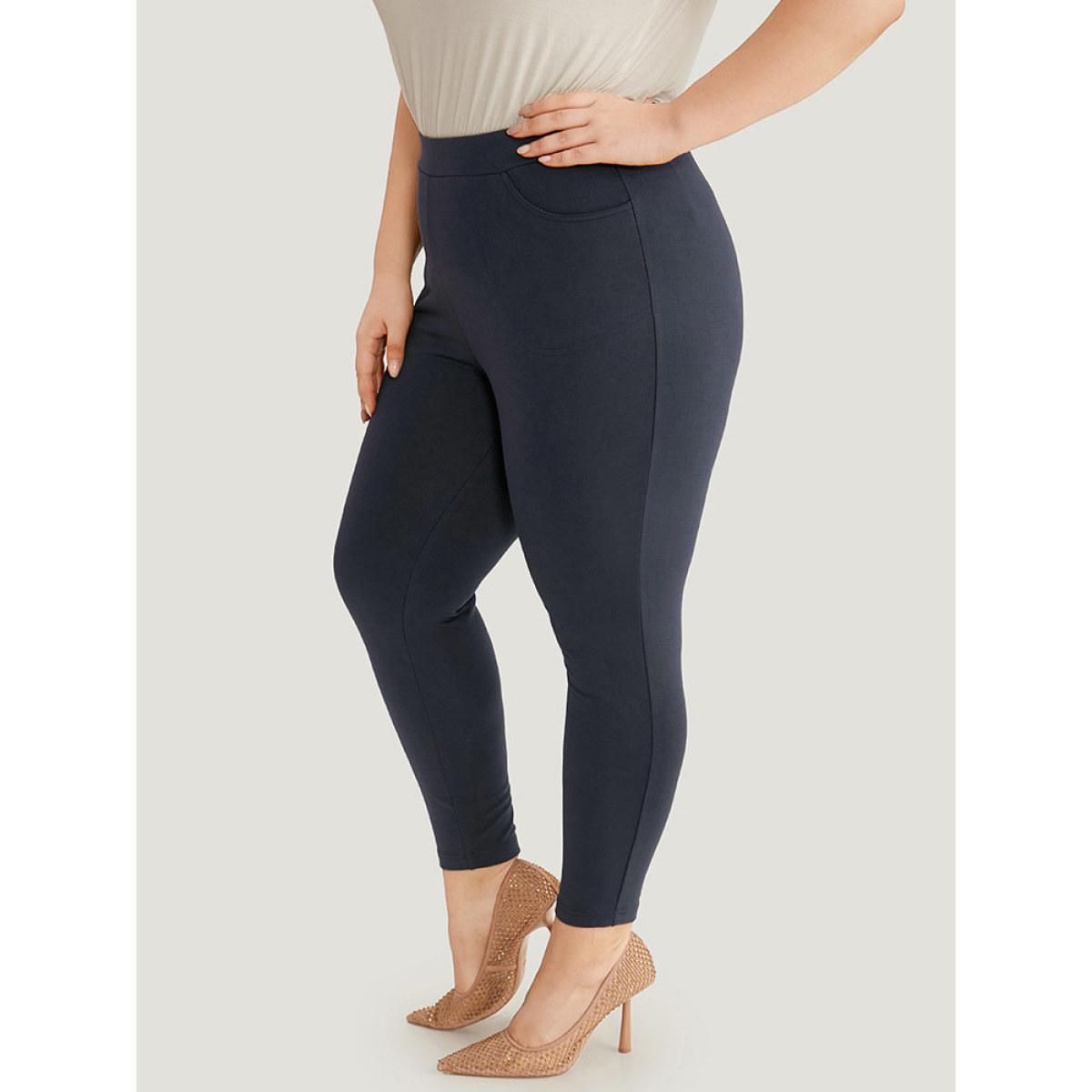 Plus Size Plain High Rise Skinny Pocket Pants Women Midnight Casual Skinny High Rise Dailywear Pants BloomChic 30/6X Product Image