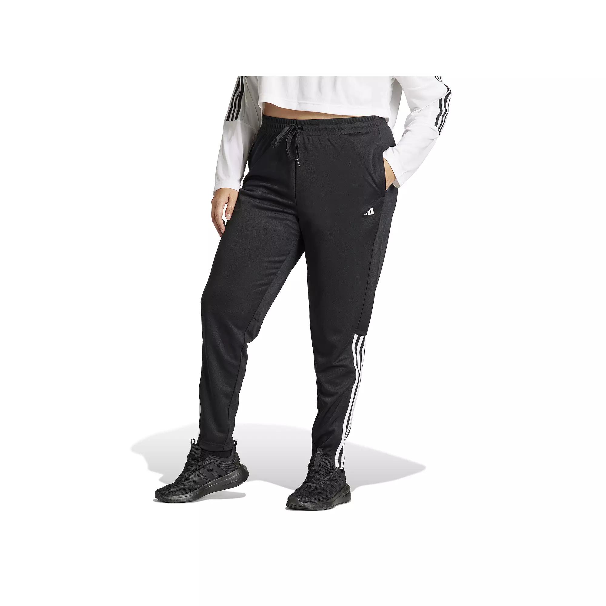 Plus Size adidas Sereno 3-Stripes Slim Tapered Sportswear Pants, Women's, Size: 1XL, Black White Product Image
