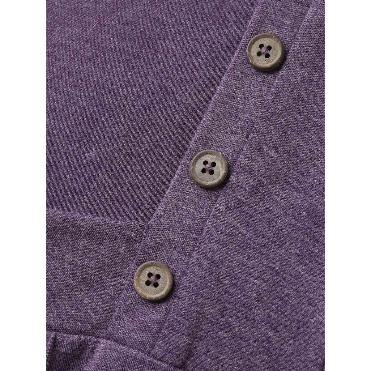 Plus Size Pleated Shoulder Button Plain Relaxed T-Shirt Mauve Women Leisure Gathered Heart neckline Loose Casual T-shirts BloomChic 10/M Product Image