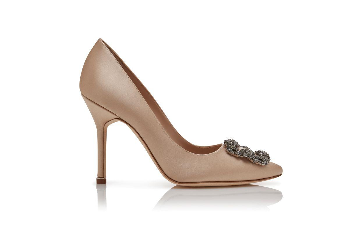 HANGISI Champagne Satin Jewel Buckle Pumps Product Image