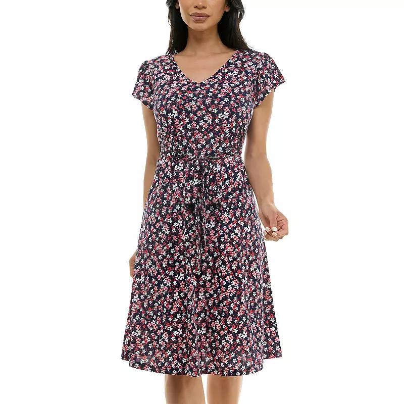 Women's Nina Leonard Cap Sleeve V-Neck Dress,  Product Image
