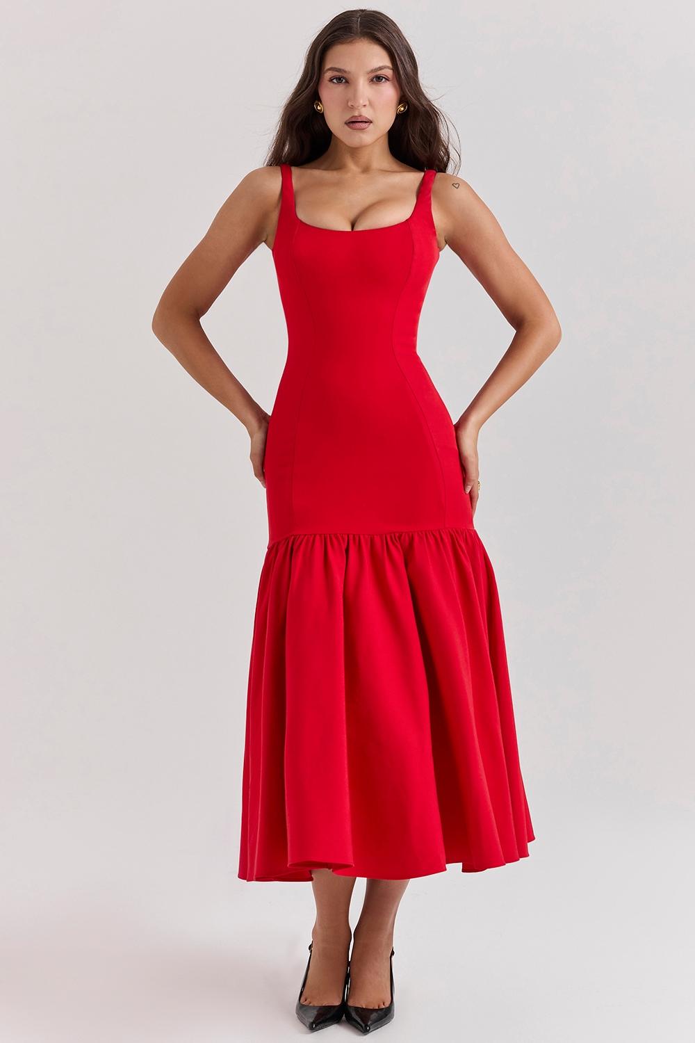 Amore  scarlet dropped waist midi dress Product Image